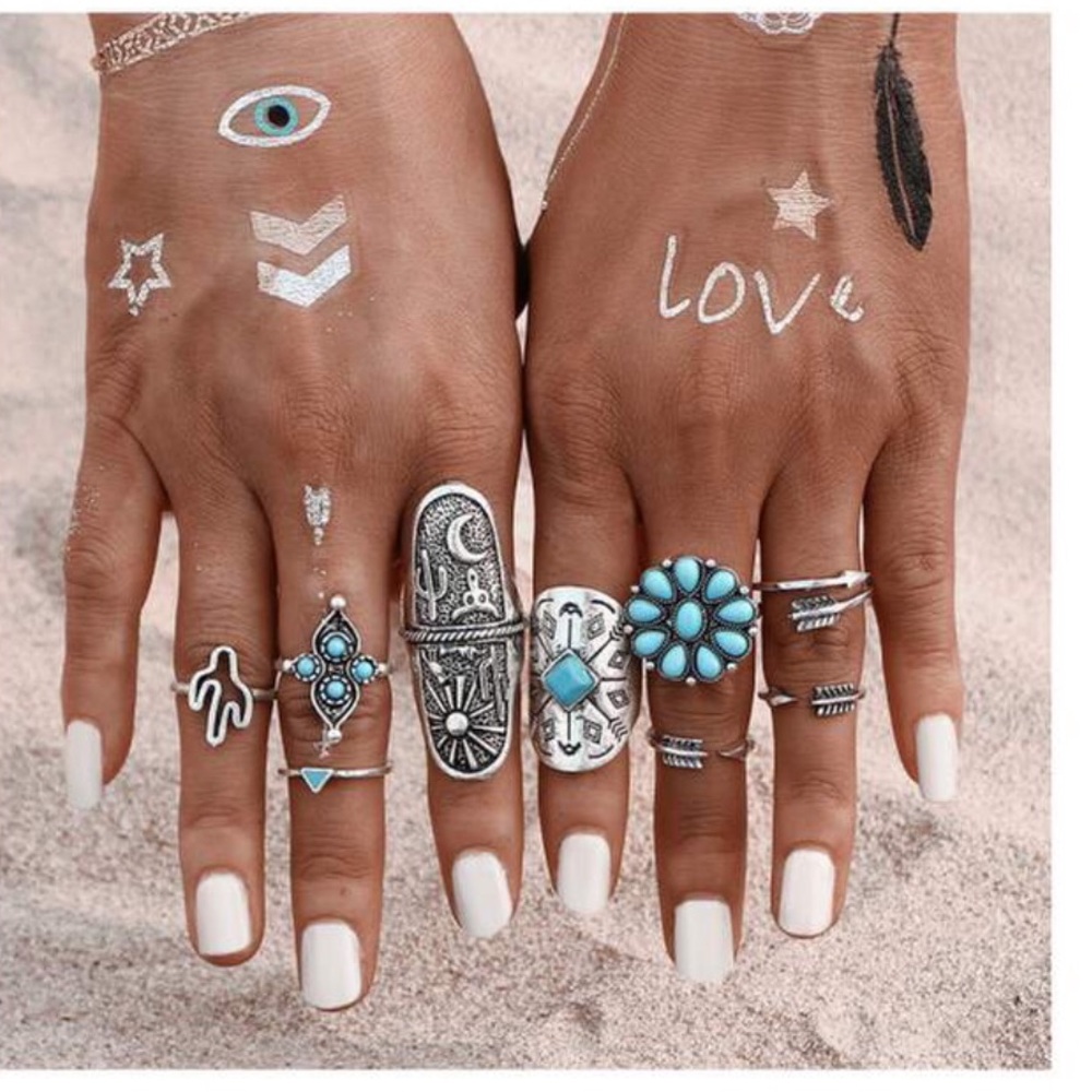 NEW! Antique Boho Silver Midi Rings